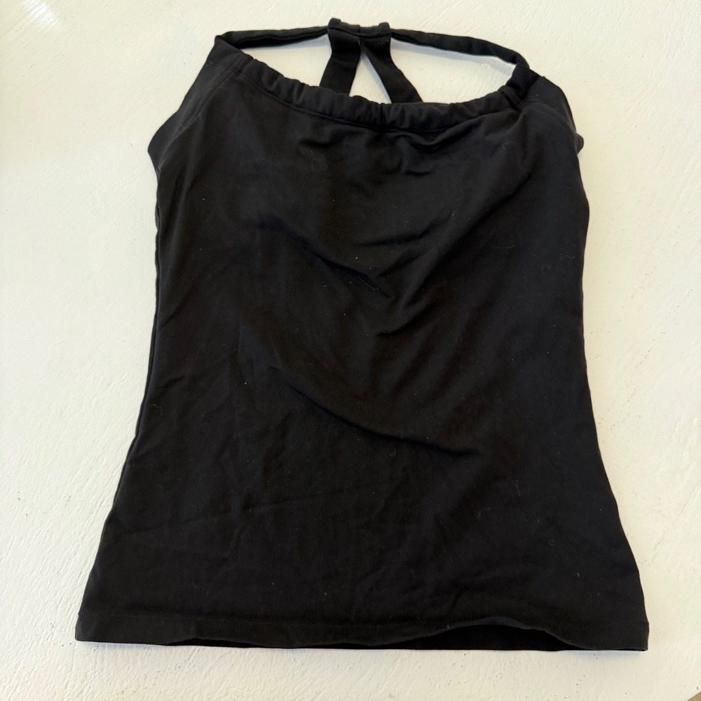 Prana Womens Black Yoga Tank Top Built-In Shelf Bra Strappy Racerback Size S